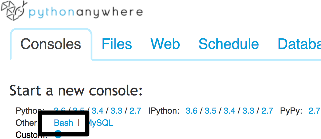 PythonAnywhere - Create Console